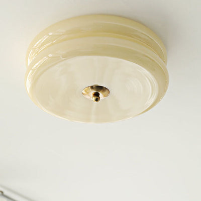 French Minimalist Cream Glass Round LED Flush Mount Ceiling Light