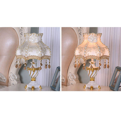 European Luxury  Fabric Lace Resin 1-Light Table Lamp