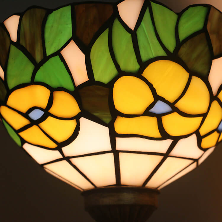 Applique murale européenne à 1 lumière en verre teinté à feuilles vertes florales Tiffany 