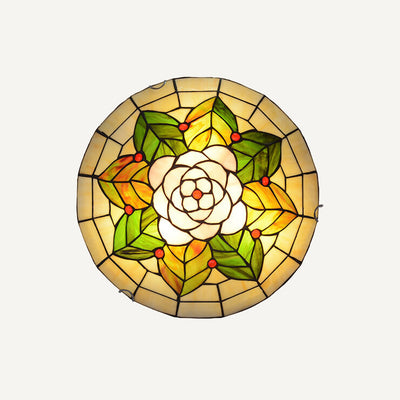 European Tiffany Stained Glass Round 2/3 Light Flush Mount Ceiling Light