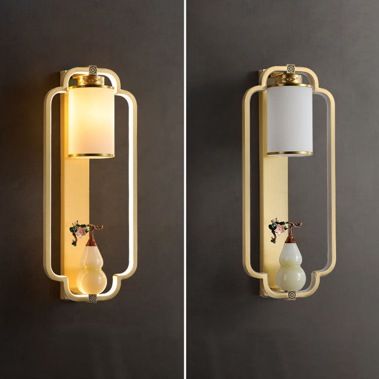 Aplique de pared LED con nudo de anillo de jade de latón chino moderno 