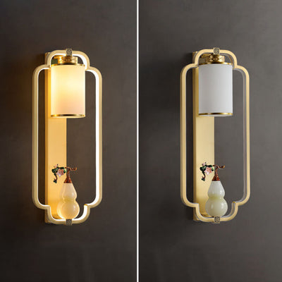 Modern Chinese Brass Jade Ring Knot LED Wall Sconce Lamp