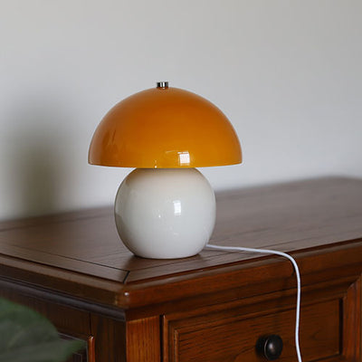 Vintage Cream Glass Mushroom Ceramic Dome LED Table Lamp