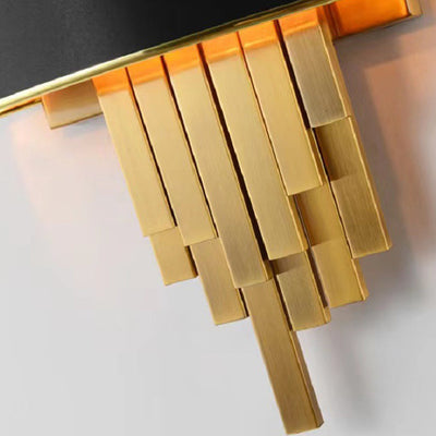 Modern Luxury Iron Straight Line Fabric Cylinder Shade 2-Light Wall Sconce Lamp For Living Room