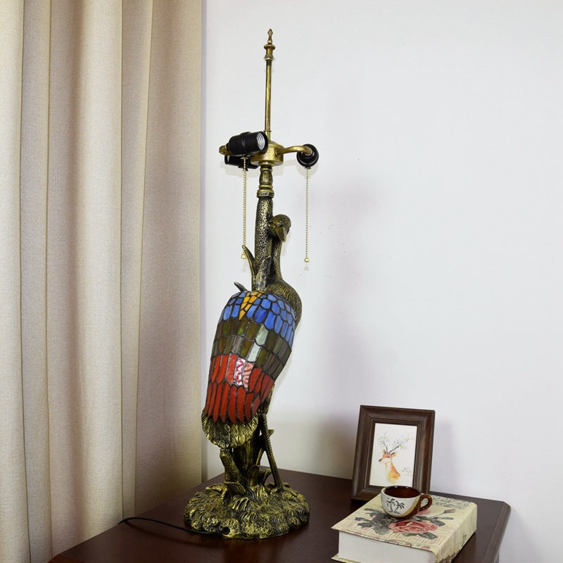 Lampe de table Tiffany en verre teinté à 3 lumières, luxe léger rétro européen, grue féminine 