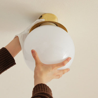 Japanese Modern Round Ball Glass Brass 1-Light Flush Mount Ceiling Light