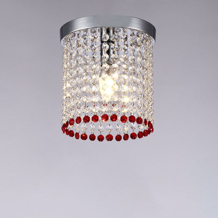 Modern Minimalist Crystal Bead Curtain Round 1-Light Semi-Flush Mount Ceiling Light For Hallway