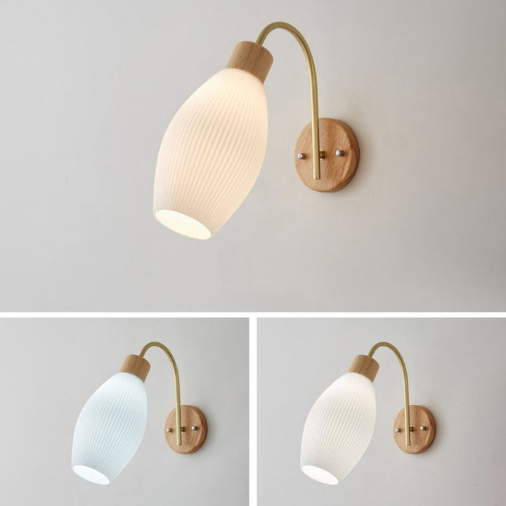 Zeitgenössische nordische 1-flammige Wandleuchte aus Acryl, Holz und Eisen mit Kugel- und Streifendesign für das Wohnzimmer 