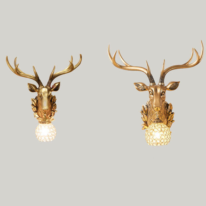 Applique murale européenne rétro à tête de cerf en résine à 1 lumière 