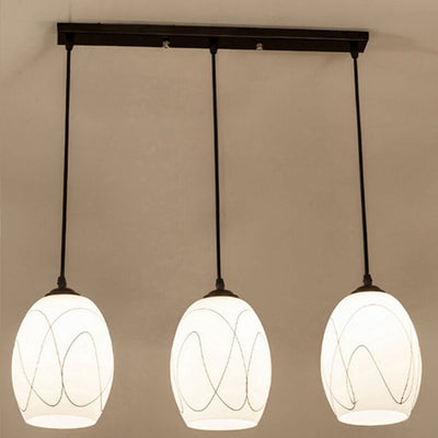 Modern Minimalist Striped Pattern Glass Island Light 3-Light Chandelier