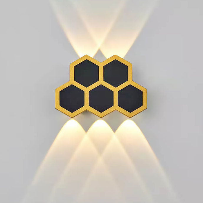 Outdoor Simple Hexagonal Combination Black Gold LED Wall Sconce Lamp