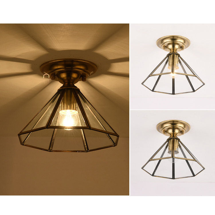 Traditionelle halbhohe 1-flammige Deckenleuchte aus Kupfer und Glas in Kegelform im europäischen Stil für Wohnzimmer &amp; Schlafzimmer 