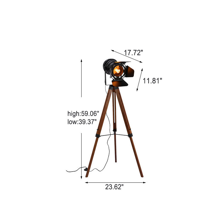 Industrial Vintage Solid Wood Iron Photographer Tripod 1-Light Standing Floor Lamp