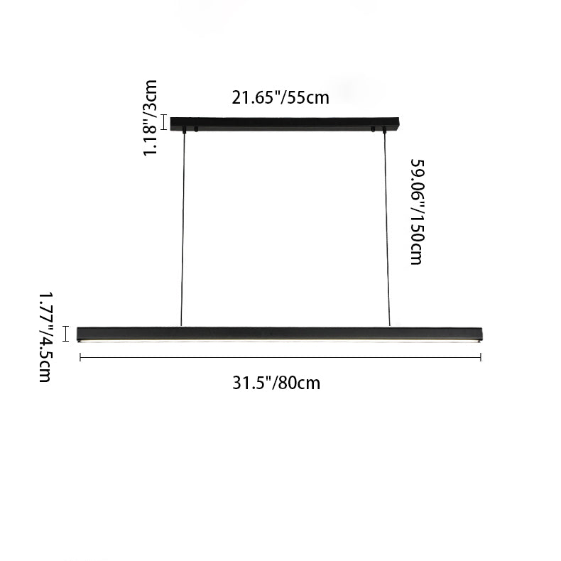 Modern Minimalist Walnut Aluminum Straight Line LED Island Light Chandelier For Dining Room