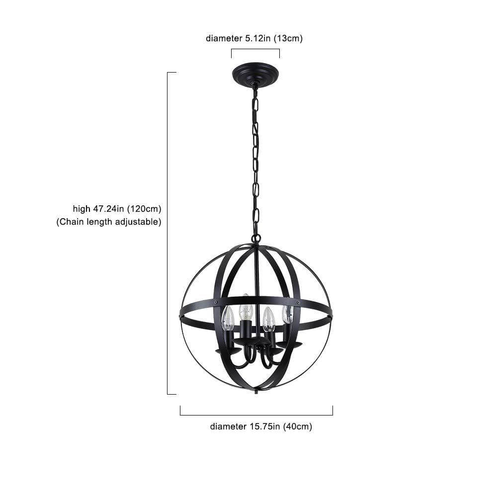 Industrielle 4-Licht Globus Metall Kronleuchter 