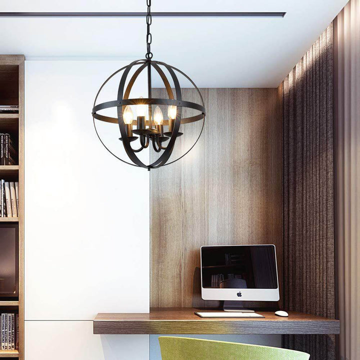 Industrial 4-Light Globe Metal Chandeliers