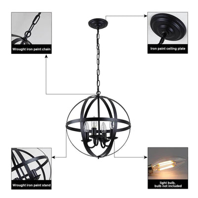 Industrielle 4-flammige Kugel-Kronleuchter aus Metall 