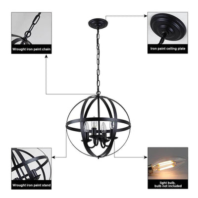 Industrial 4-Light Globe Metal Chandeliers