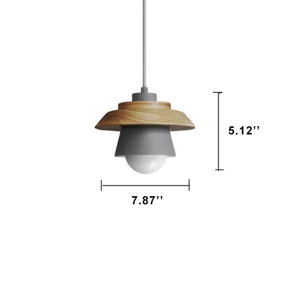 Modern Metal Wooden Top 1-Light Cylinder Pendant Light