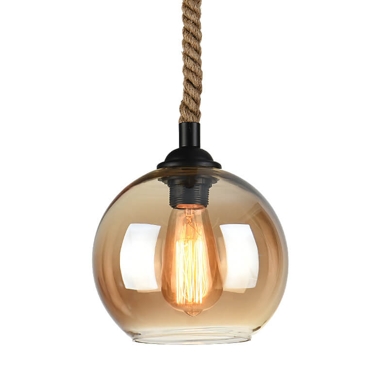 Luminaire suspendu globe en verre à 1 lumière suspendu à une corde rétro 
