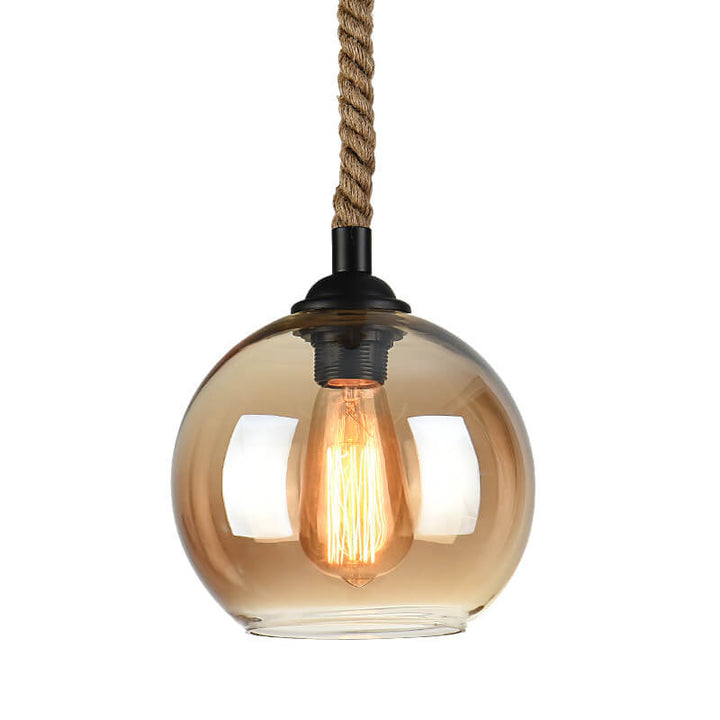 Luminaire suspendu globe en verre à 1 lumière suspendu à une corde rétro 