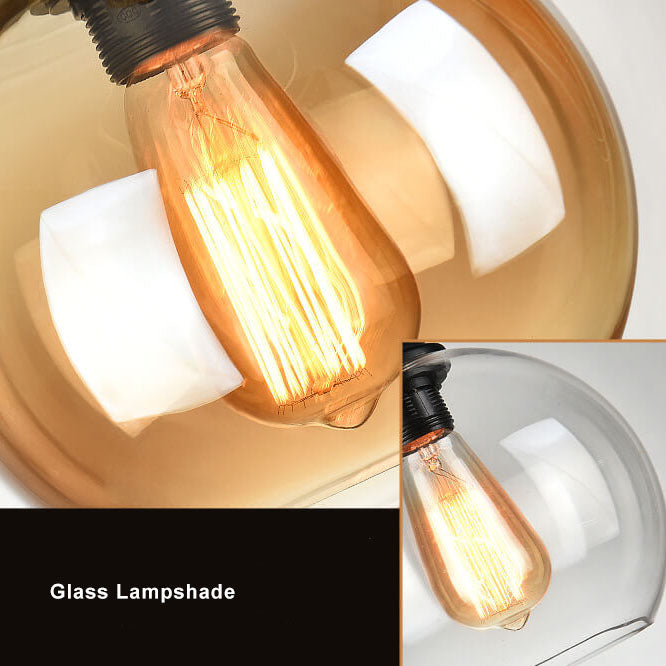 Luminaire suspendu globe en verre à 1 lumière suspendu à une corde rétro 