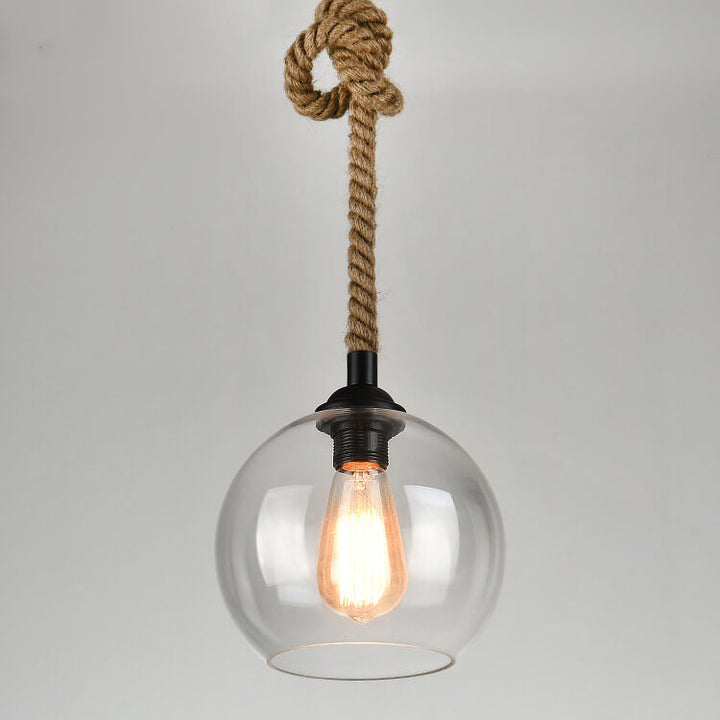 Luminaire suspendu globe en verre à 1 lumière suspendu à une corde rétro 