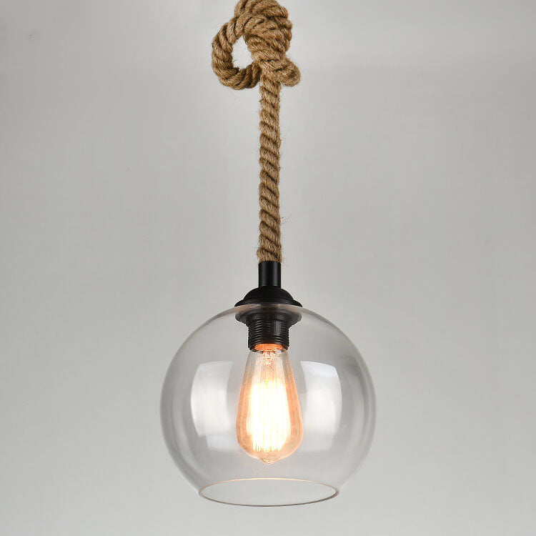 Retro Rope Hanging 1-Light Glass Globe Pendant Light