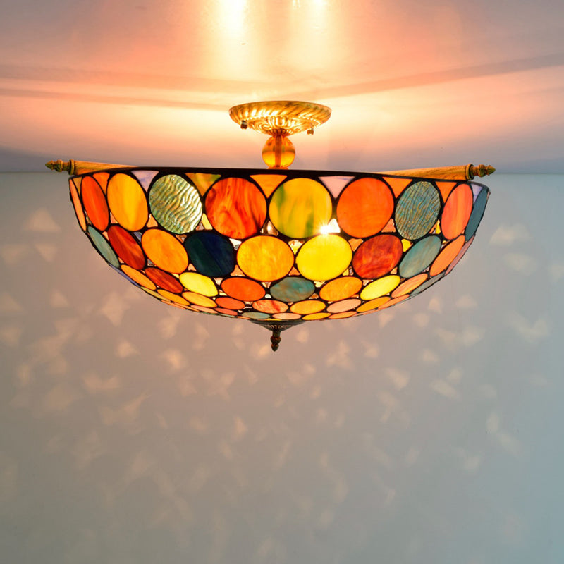 Tiffany Stained Glass Round Pattern 5-Light Flush Mount Light