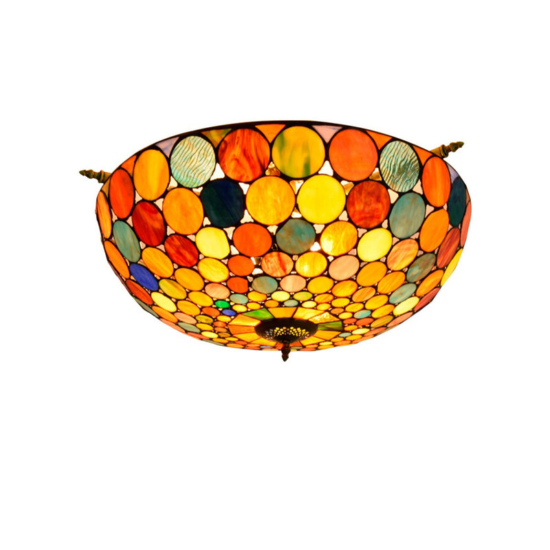 Tiffany Stained Glass Round Pattern 5-Light Flush Mount Light