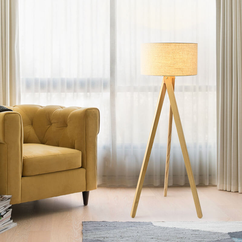 Modern Fabric Wooden 1-Light Floor Lamps