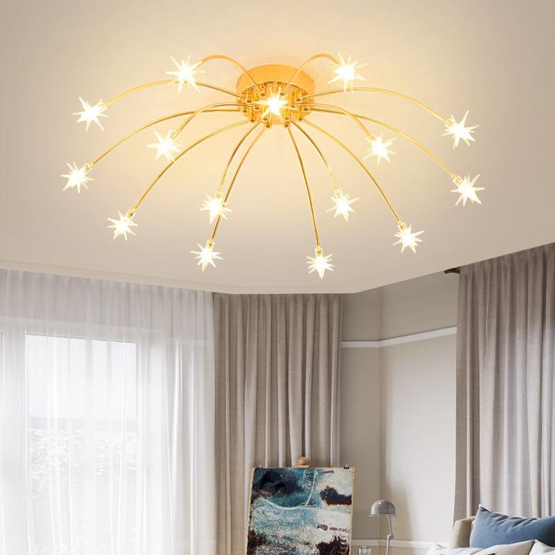 Modern Crystal 15-Light Star Ice Flower Shade LED Flush Mount Lighting