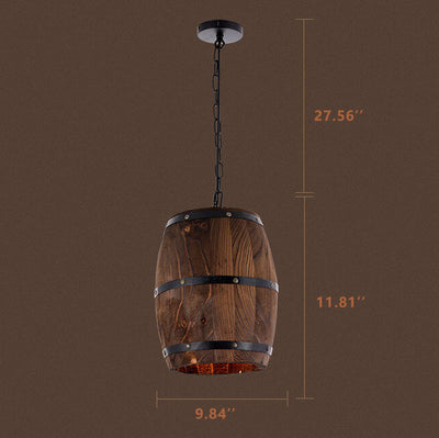 Vintage Wooden Wine Barrel 1-Light Single Barrel Pendant Light