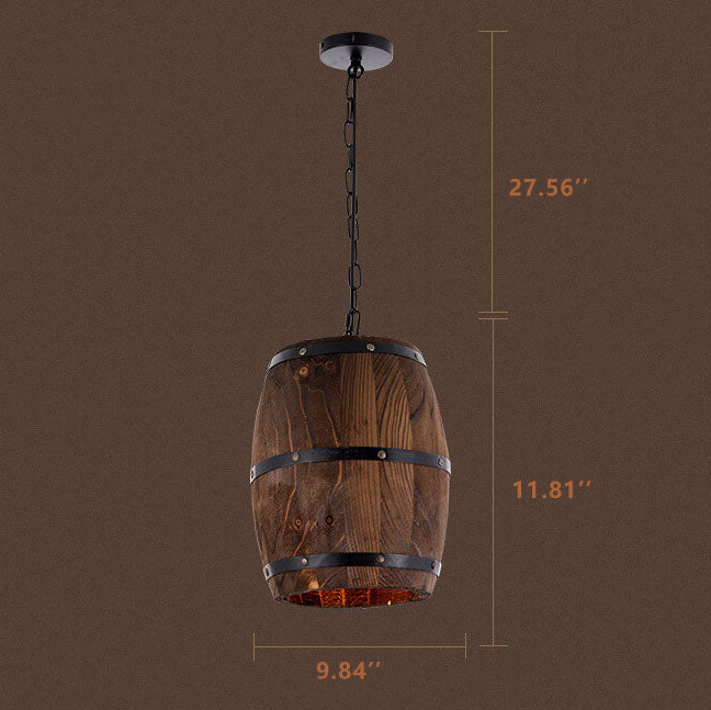 Vintage Wooden Wine Barrel 1-Light Single Barrel Pendant Light