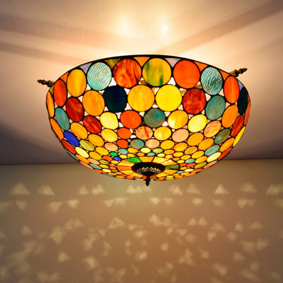 Tiffany Buntglas rundes Muster 5-Licht Unterputzleuchte 