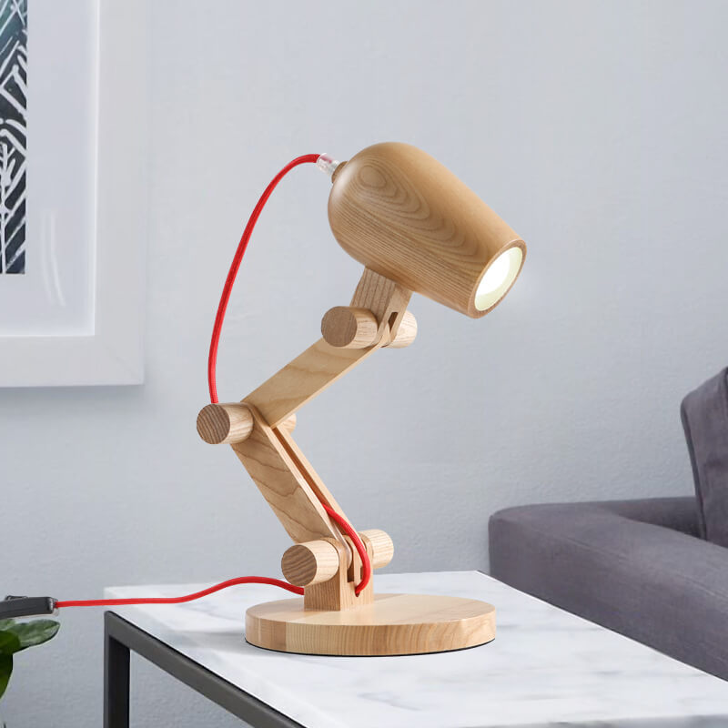 Nordic Creative Wooden Robot 1-Light Tischlampe 