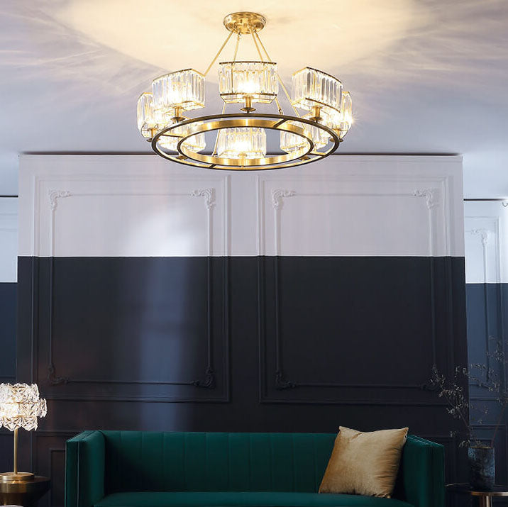 Modern Clear Crystal Cylinder Shade 3/6 Light Round Chandeliers