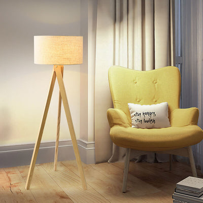 Modern Fabric Wooden 1-Light Floor Lamps