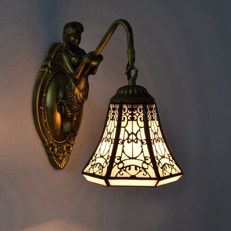 Tiffany Arabian Mermaid Buntglas-Wandleuchte mit 1 Licht 