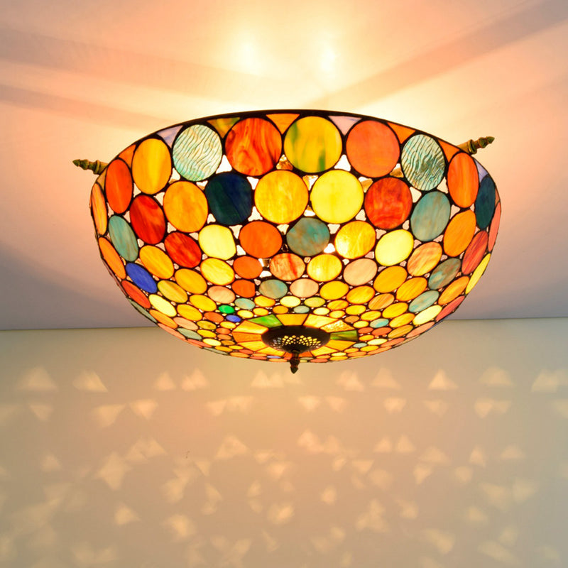 Tiffany Stained Glass Round Pattern 5-Light Flush Mount Light