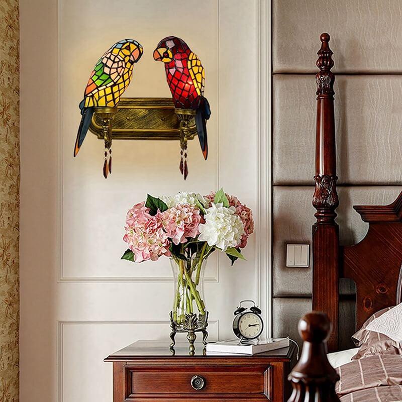 Applique murale à 2 lumières en verre teinté Tiffany Parrot 