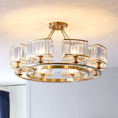 Modern Clear Crystal Cylinder Shade 3/6/8 Light Round Chandeliers