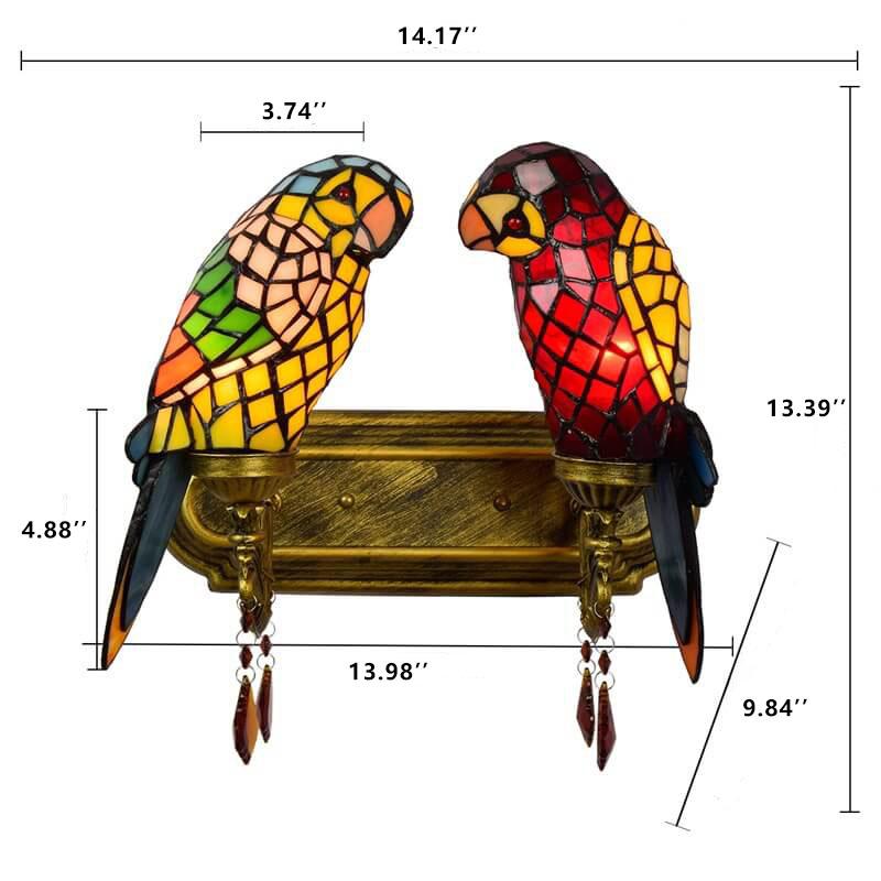 Tiffany Parrot Stained Glass 2-Light Wall Sconce Lamp