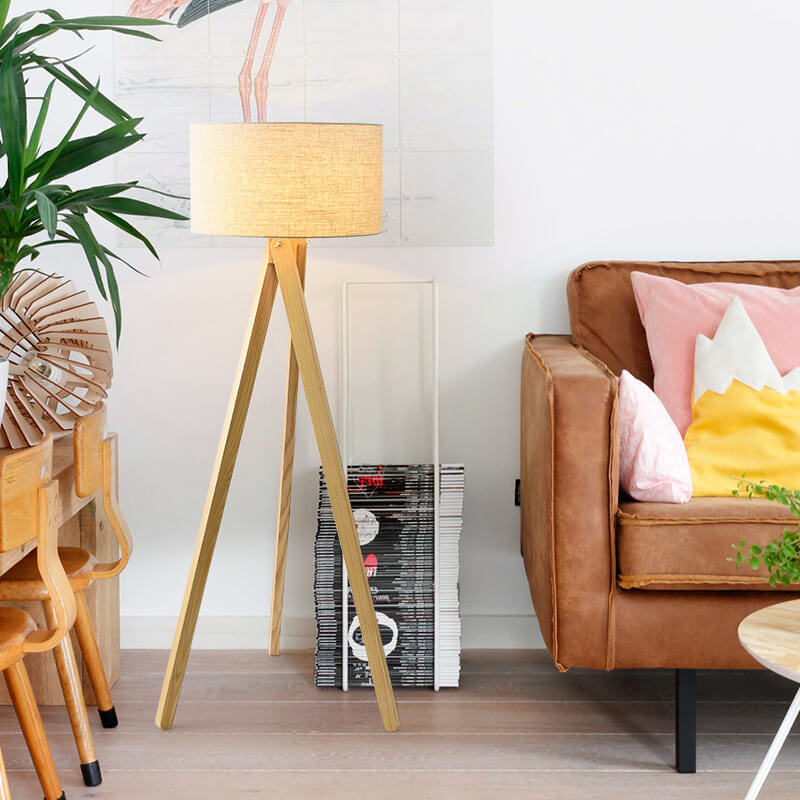 Modern Fabric Wooden 1-Light Floor Lamps