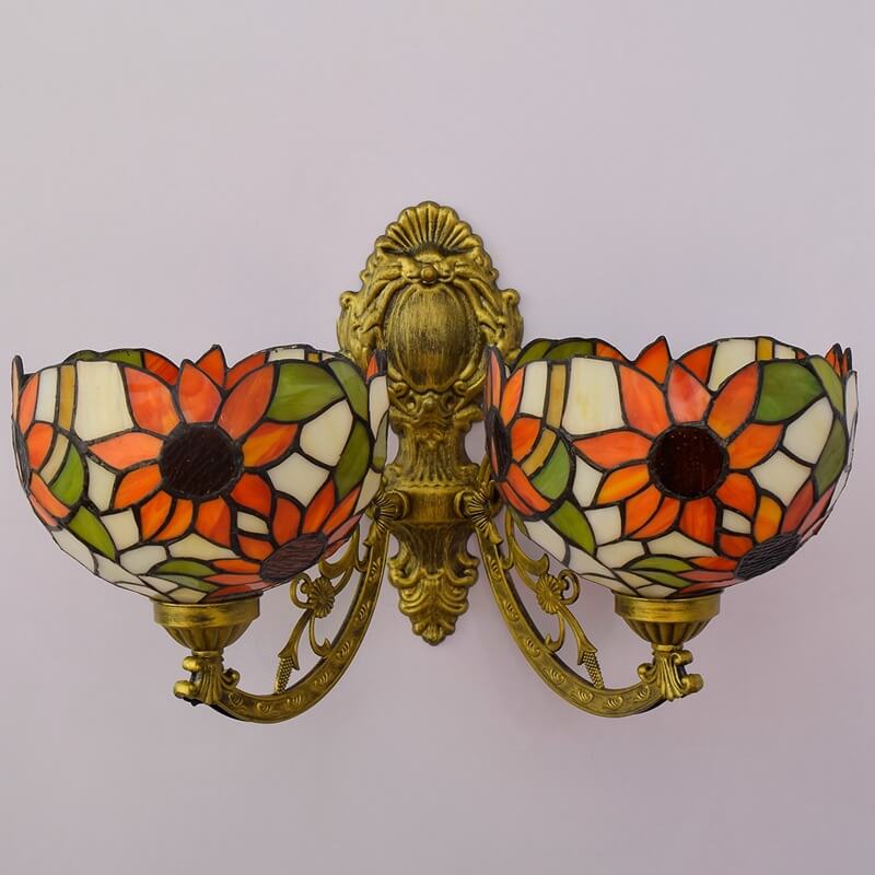 European Tiffany Sunflower Stained Glass 2-Light Wall Sconce Lamp