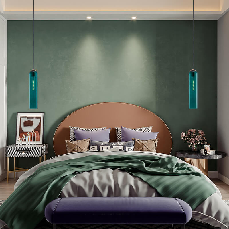 Modern Minimalist Round Dark Green Iron Glass 1-light Long Jar Pendant Lamp For Bedroom