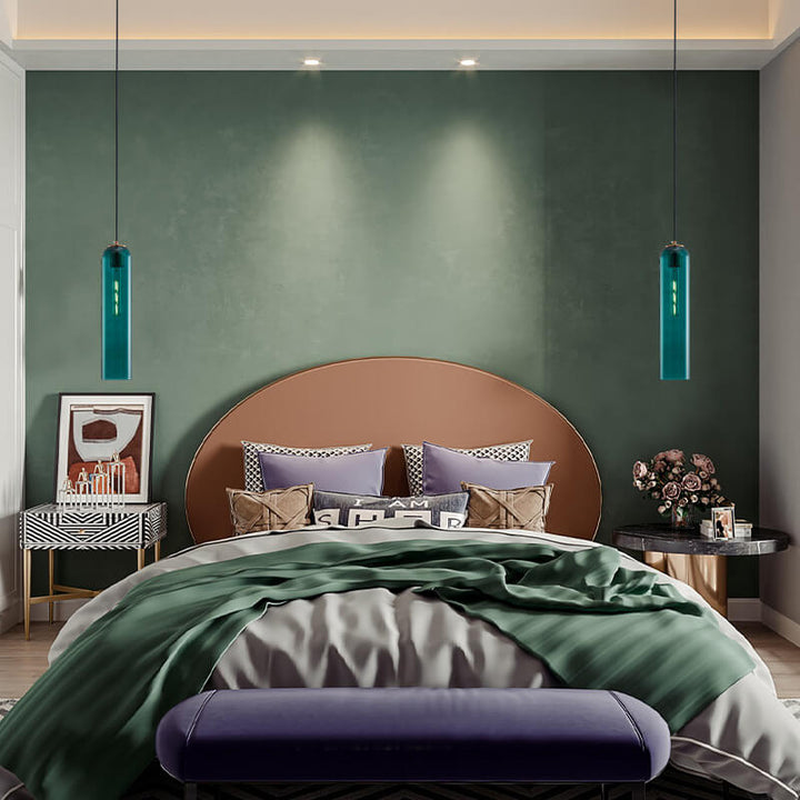Modern Minimalist Round Dark Green Iron Glass 1-light Long Jar Pendant Lamp For Bedroom