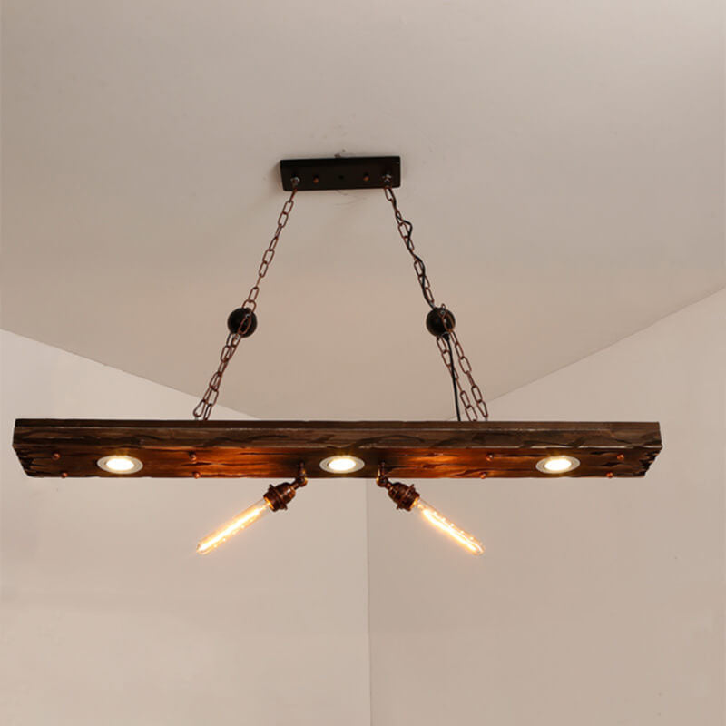 Industrial Retro Wooden Long Track 2-Light Chandelier