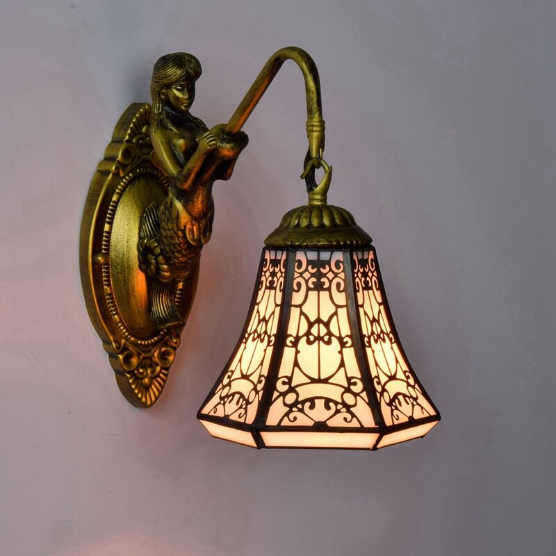 Tiffany Arabian Mermaid Stained Glass 1-Light Wall Sconce Lamp