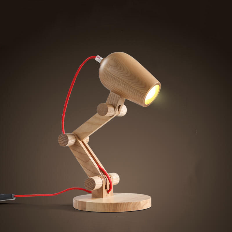 Nordic Creative Wooden Robot 1-Light Tischlampe 